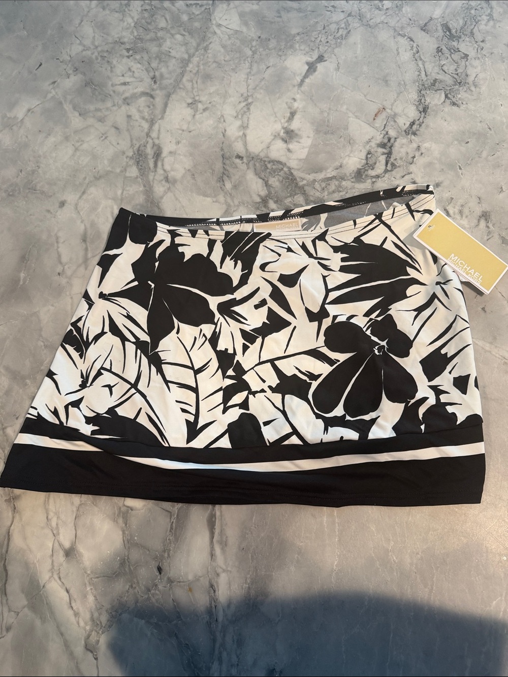 Michael Kors Black and White Tropical Print Mini Skirt Swim Coverup